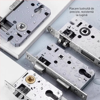 Set de încuietori pentru uși din lemn, corp de încuire universal de 50 mm, bolt din oțel inoxidabil silențios 58 mm, cilindru de încuie și accesorii