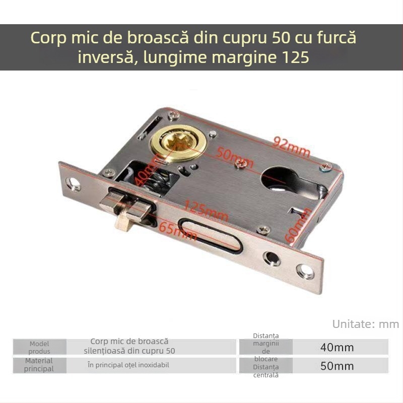 Set de încuietori pentru uși din lemn, corp de încuire universal de 50 mm, bolt din oțel inoxidabil silențios 58 mm, cilindru de încuie și accesorii