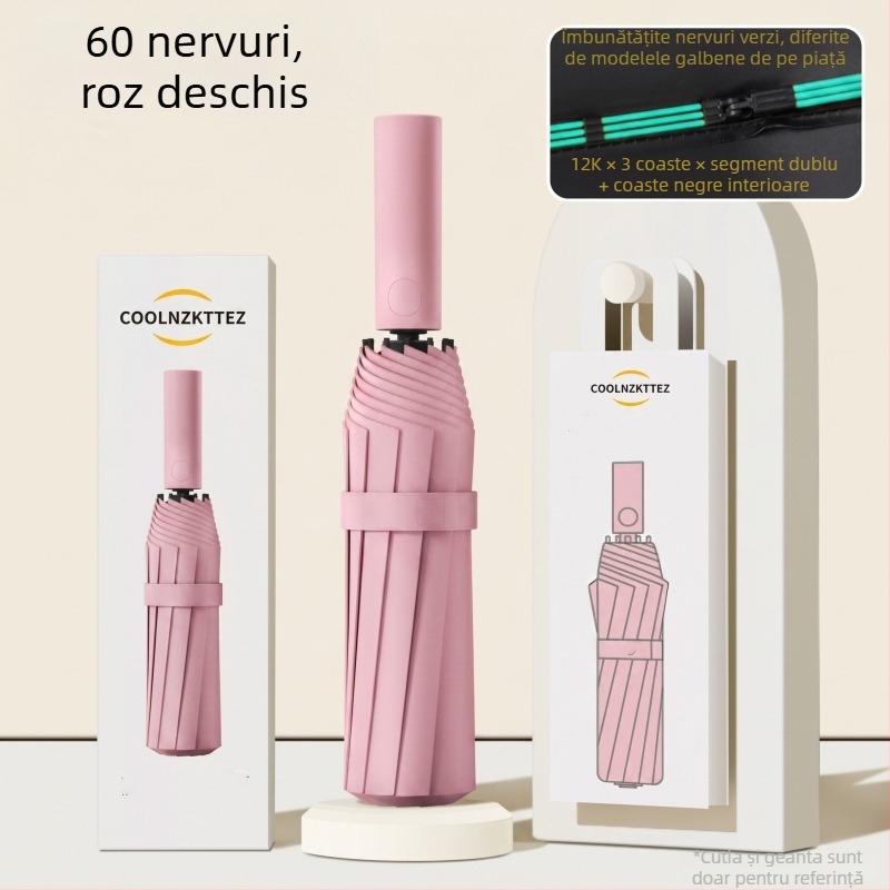 Umbrelă automată pentru soare cu 60 de brațe, mărită și îngroșată, protecție UV, utilizare dublă pentru soare și ploaie, personalizabilă