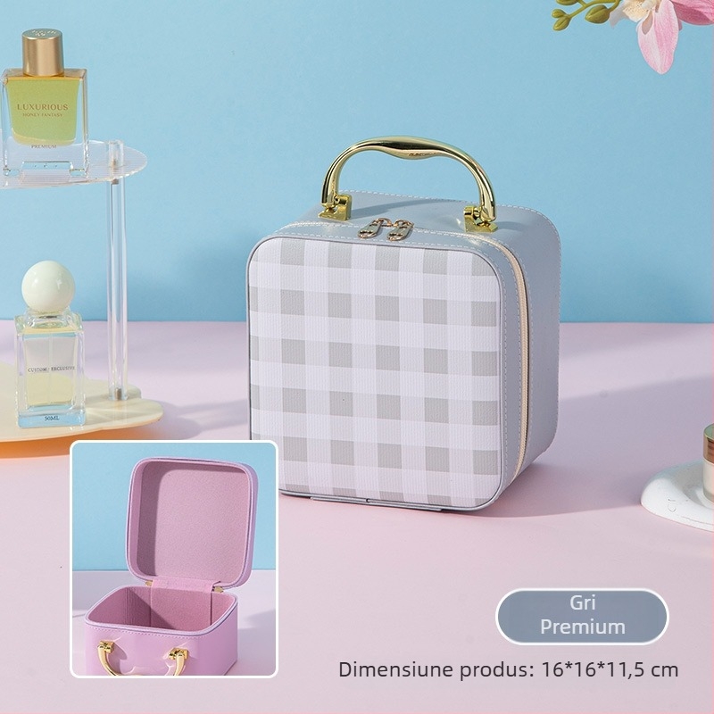 Geantă de machiaj cu oglindă, cutie drăguță pentru makeup, geantă de toaletă impermeabilă, cu capacitate mare, gentuță de voiaj compactă