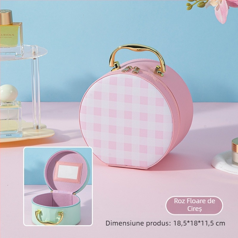 Geantă de machiaj cu oglindă, cutie drăguță pentru makeup, geantă de toaletă impermeabilă, cu capacitate mare, gentuță de voiaj compactă