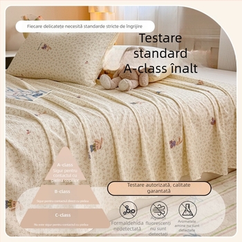 Set de cearșafuri din tifon dublu-strat, gros pentru pat single, cu husă de pernă, clasă A pentru maternitate și sugari, țesătură creponată, model floral, trei piese