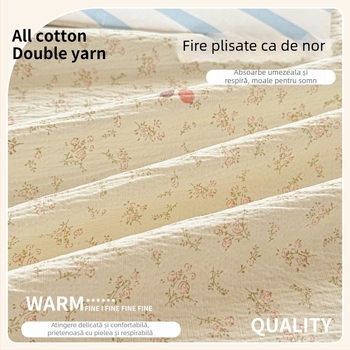 Set de cearșafuri din tifon dublu-strat, gros pentru pat single, cu husă de pernă, clasă A pentru maternitate și sugari, țesătură creponată, model floral, trei piese