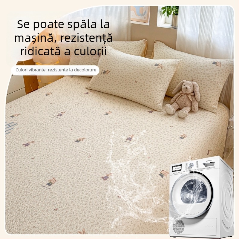 Set de cearșafuri din tifon dublu-strat, gros pentru pat single, cu husă de pernă, clasă A pentru maternitate și sugari, țesătură creponată, model floral, trei piese