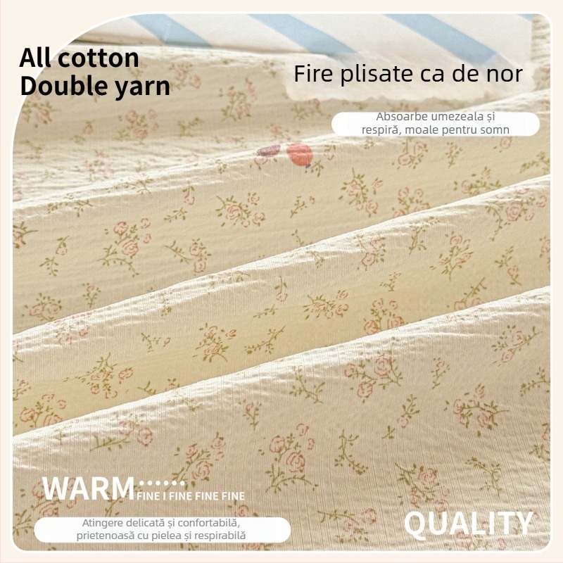 Set de cearșafuri din tifon dublu-strat, gros pentru pat single, cu husă de pernă, clasă A pentru maternitate și sugari, țesătură creponată, model floral, trei piese