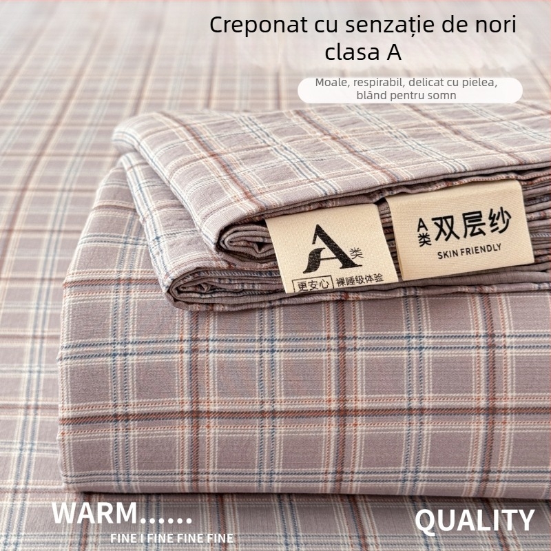 Set de cearșafuri din tifon dublu-strat, gros pentru pat single, cu husă de pernă, clasă A pentru maternitate și sugari, țesătură creponată, model floral, trei piese