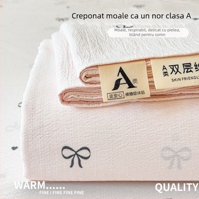 Set de cearșafuri din tifon dublu-strat, gros pentru pat single, cu husă de pernă, clasă A pentru maternitate și sugari, țesătură creponată, model floral, trei piese