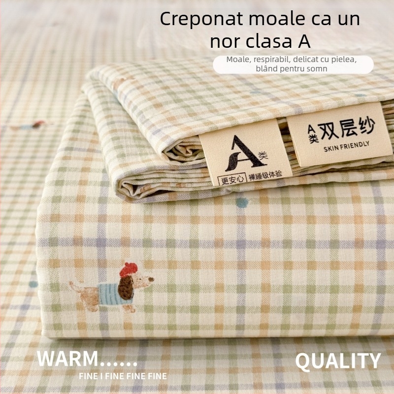 Set de cearșafuri din tifon dublu-strat, gros pentru pat single, cu husă de pernă, clasă A pentru maternitate și sugari, țesătură creponată, model floral, trei piese