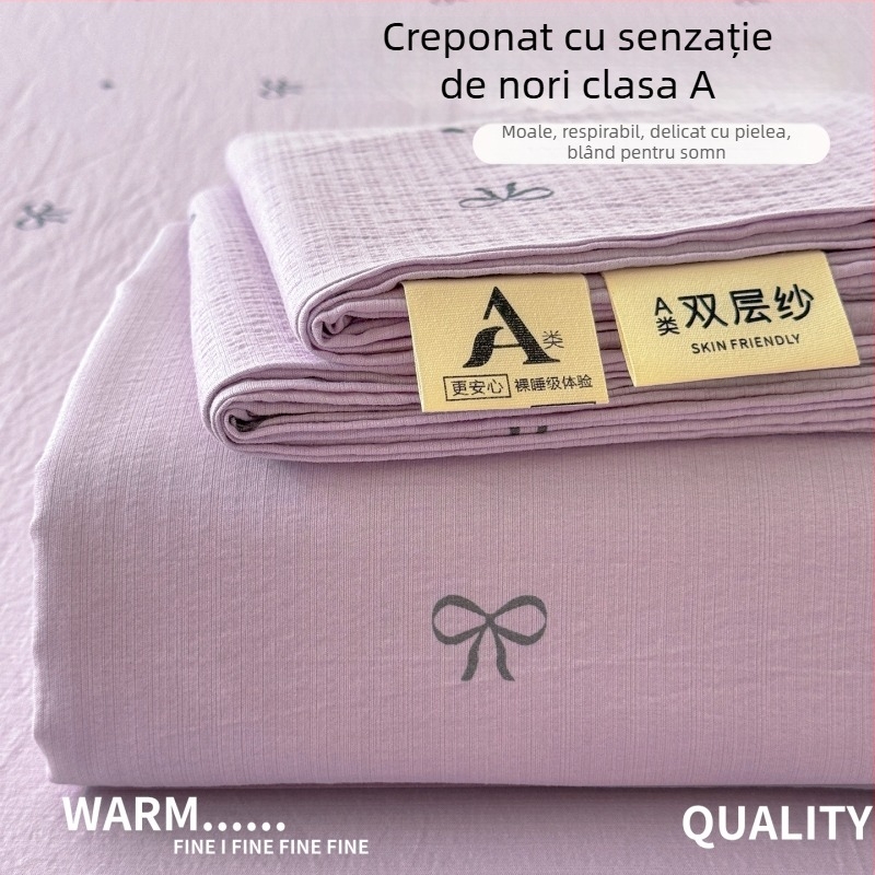 Set de cearșafuri din tifon dublu-strat, gros pentru pat single, cu husă de pernă, clasă A pentru maternitate și sugari, țesătură creponată, model floral, trei piese