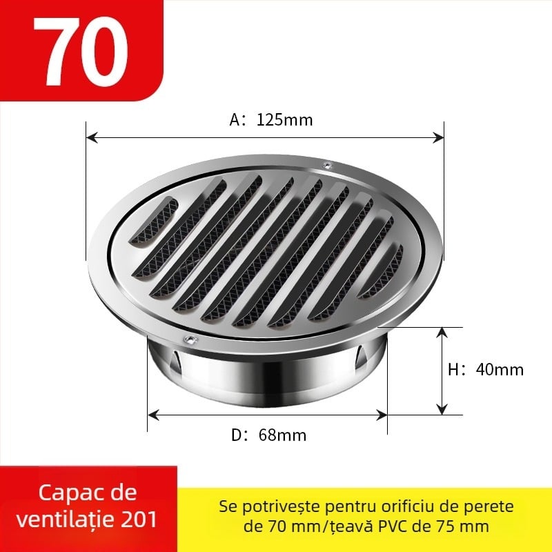 Oțel inoxidabil negru vopsit, capac de ventilație cu capac de evacuare, grilaj circular, obloane, capac respirabil