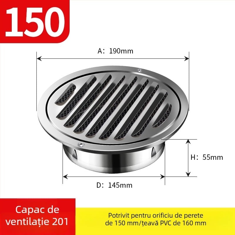 Oțel inoxidabil negru vopsit, capac de ventilație cu capac de evacuare, grilaj circular, obloane, capac respirabil