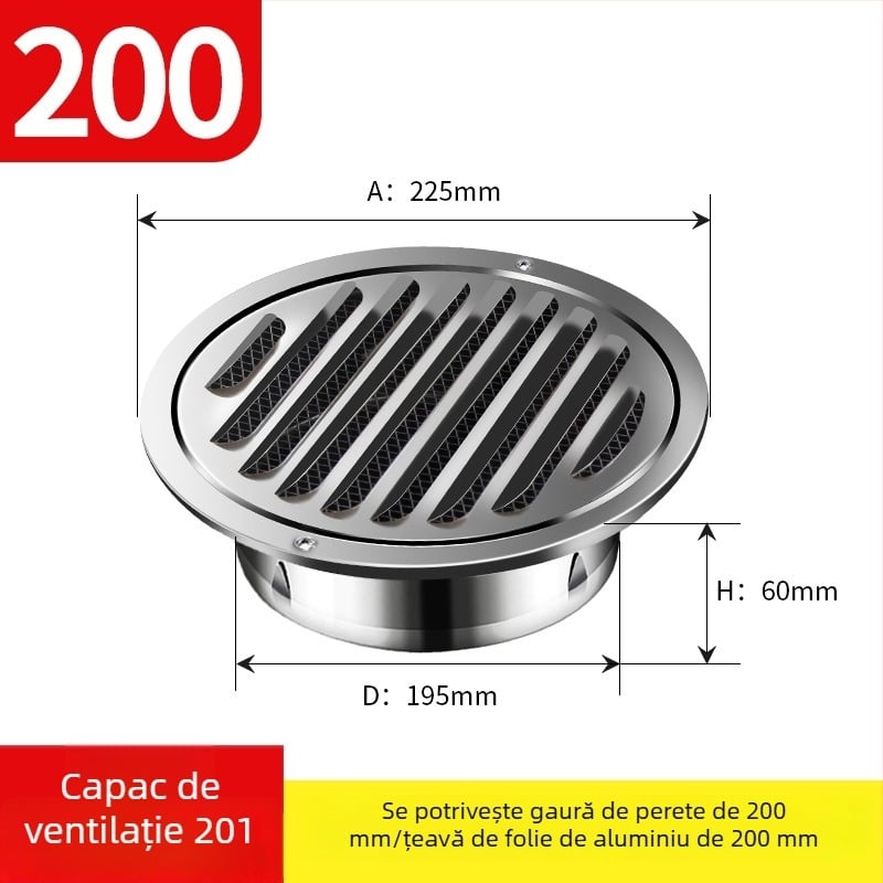 Oțel inoxidabil negru vopsit, capac de ventilație cu capac de evacuare, grilaj circular, obloane, capac respirabil