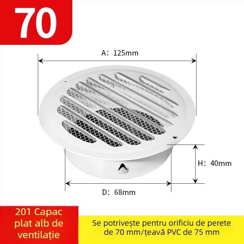 Oțel inoxidabil negru vopsit, capac de ventilație cu capac de evacuare, grilaj circular, obloane, capac respirabil