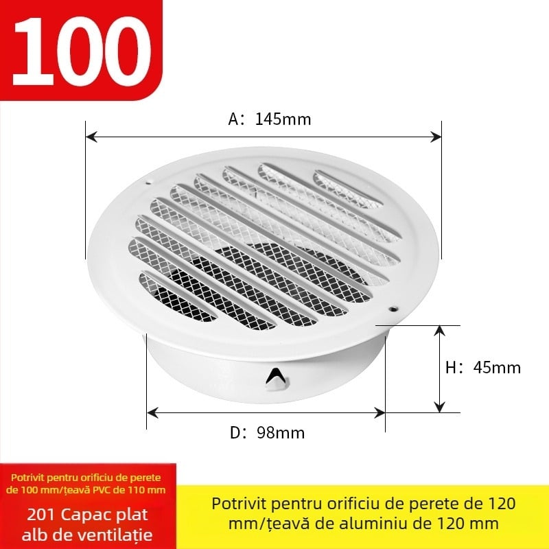 Oțel inoxidabil negru vopsit, capac de ventilație cu capac de evacuare, grilaj circular, obloane, capac respirabil
