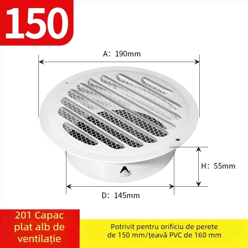 Oțel inoxidabil negru vopsit, capac de ventilație cu capac de evacuare, grilaj circular, obloane, capac respirabil