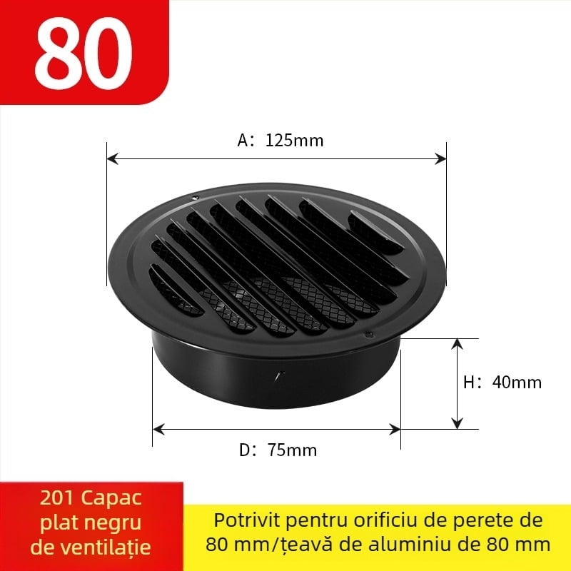 Oțel inoxidabil negru vopsit, capac de ventilație cu capac de evacuare, grilaj circular, obloane, capac respirabil