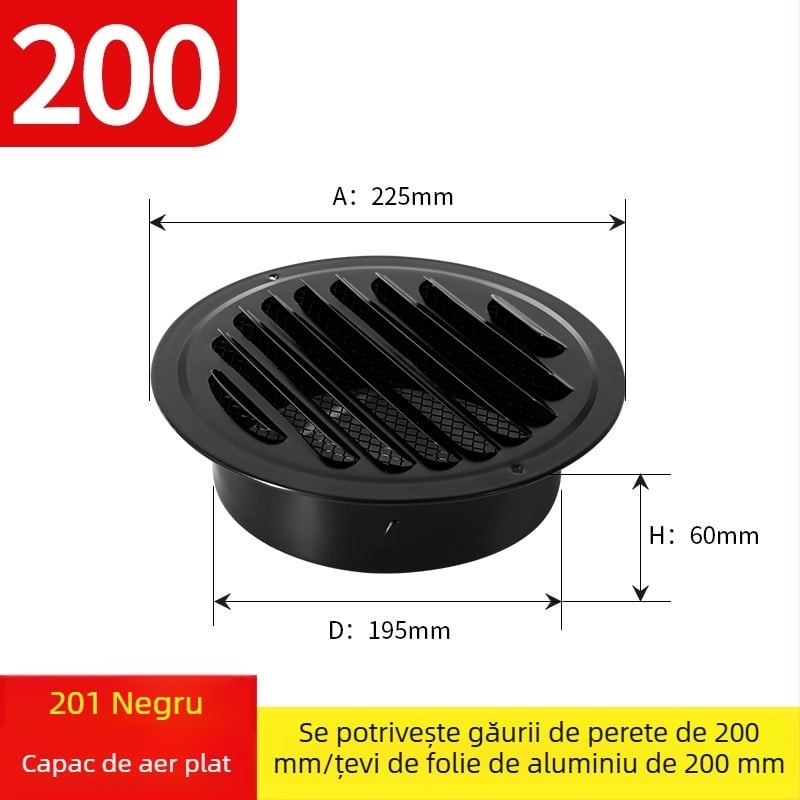 Oțel inoxidabil negru vopsit, capac de ventilație cu capac de evacuare, grilaj circular, obloane, capac respirabil