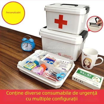 Cutie de medicamente pentru uz casnic, în dimensiuni mari și mici, trusă de prim ajutor cu măști, spațiu de depozitare multi-strat pentru familie, elevi și grădiniță.