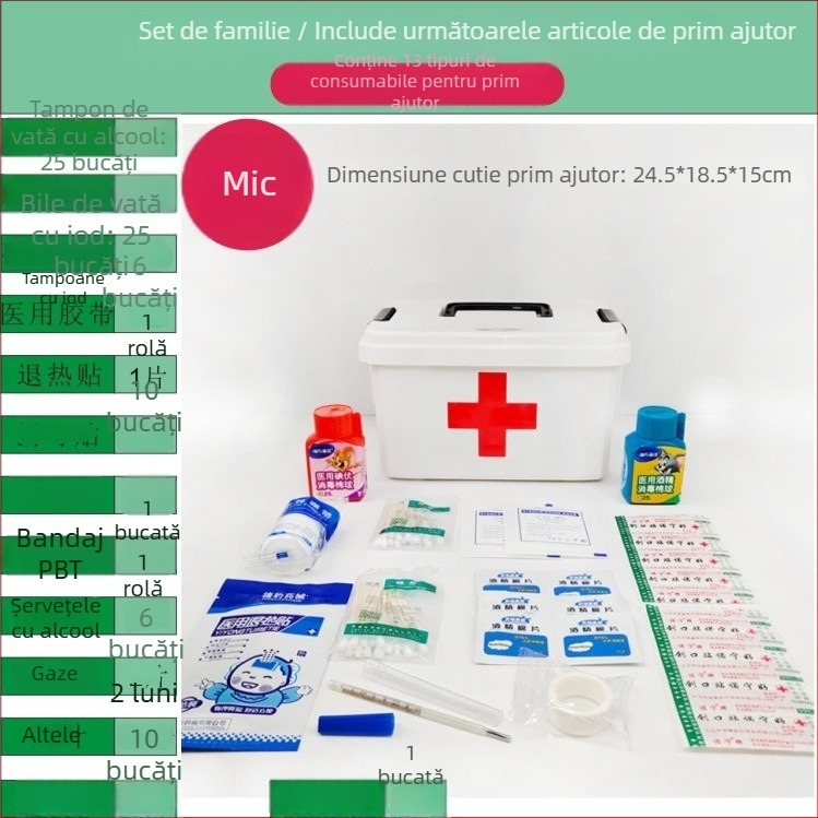 Cutie de medicamente pentru uz casnic, în dimensiuni mari și mici, trusă de prim ajutor cu măști, spațiu de depozitare multi-strat pentru familie, elevi și grădiniță.