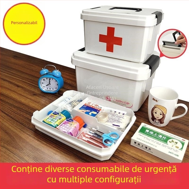 Cutie de medicamente pentru uz casnic, în dimensiuni mari și mici, trusă de prim ajutor cu măști, spațiu de depozitare multi-strat pentru familie, elevi și grădiniță.