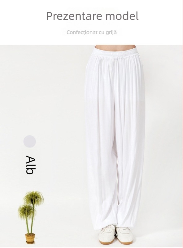 Pantaloni Tai Chi pentru femei și bărbați, material vară coton-satén, pentru exerciții matinale, spectacole și antrenament de arte marțiale, purtare acasă, stil lantern
