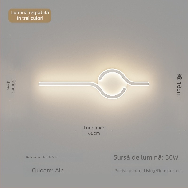 Lampa de perete minimalistă, cu aer discret de lux, pentru living și peretele de fundal, potrivită lângă televiziune, în hol și pe lângă scări; lumină caldă pentru dormitor lângă pat.