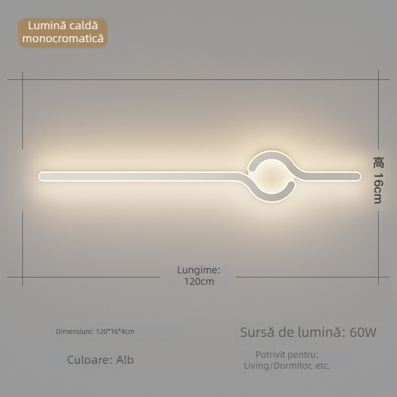 Lampa de perete minimalistă, cu aer discret de lux, pentru living și peretele de fundal, potrivită lângă televiziune, în hol și pe lângă scări; lumină caldă pentru dormitor lângă pat.