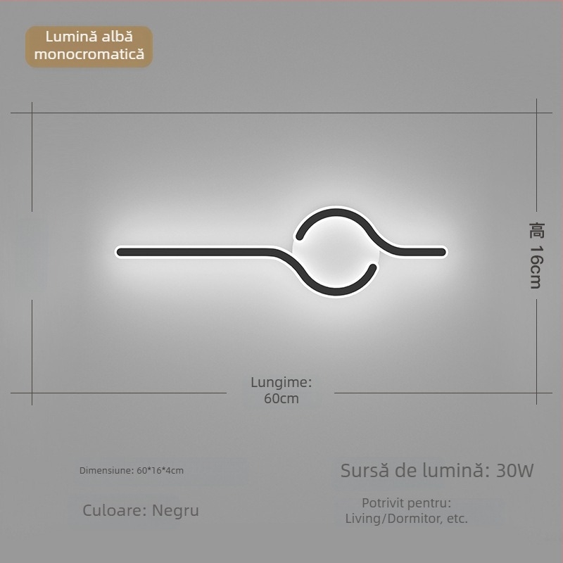 Lampa de perete minimalistă, cu aer discret de lux, pentru living și peretele de fundal, potrivită lângă televiziune, în hol și pe lângă scări; lumină caldă pentru dormitor lângă pat.