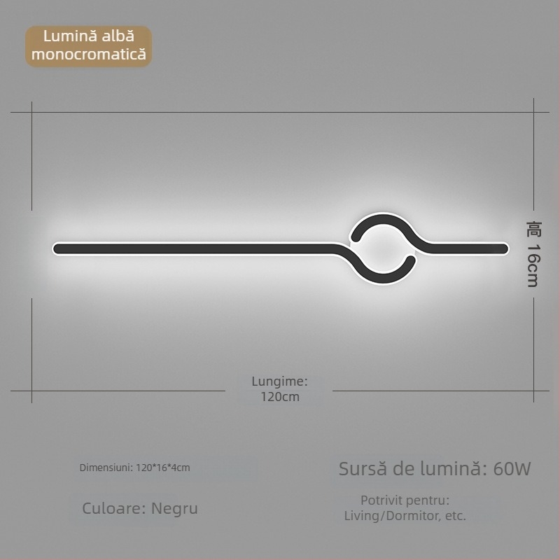 Lampa de perete minimalistă, cu aer discret de lux, pentru living și peretele de fundal, potrivită lângă televiziune, în hol și pe lângă scări; lumină caldă pentru dormitor lângă pat.