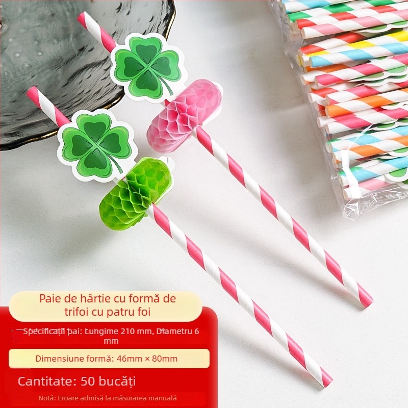 Pai de unică folosinţă din hârtie cu ananas şi umbrelă mică, pai decorativ pentru suc cu design de palmier