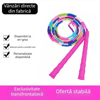 Sfoară de sărit cu mărgele moi, model bambus, lungime reglabilă 2,8 m, pentru grădiniță și școala primară