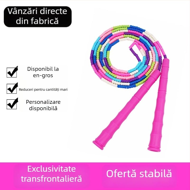 Sfoară de sărit cu mărgele moi, model bambus, lungime reglabilă 2,8 m, pentru grădiniță și școala primară
