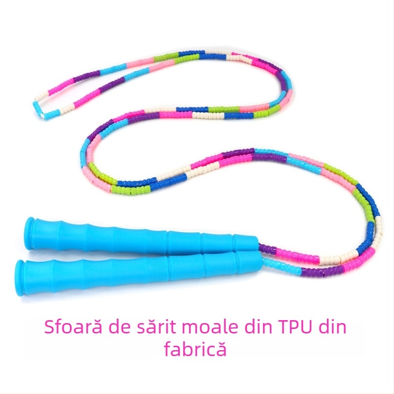 Sfoară de sărit cu mărgele moi, model bambus, lungime reglabilă 2,8 m, pentru grădiniță și școala primară