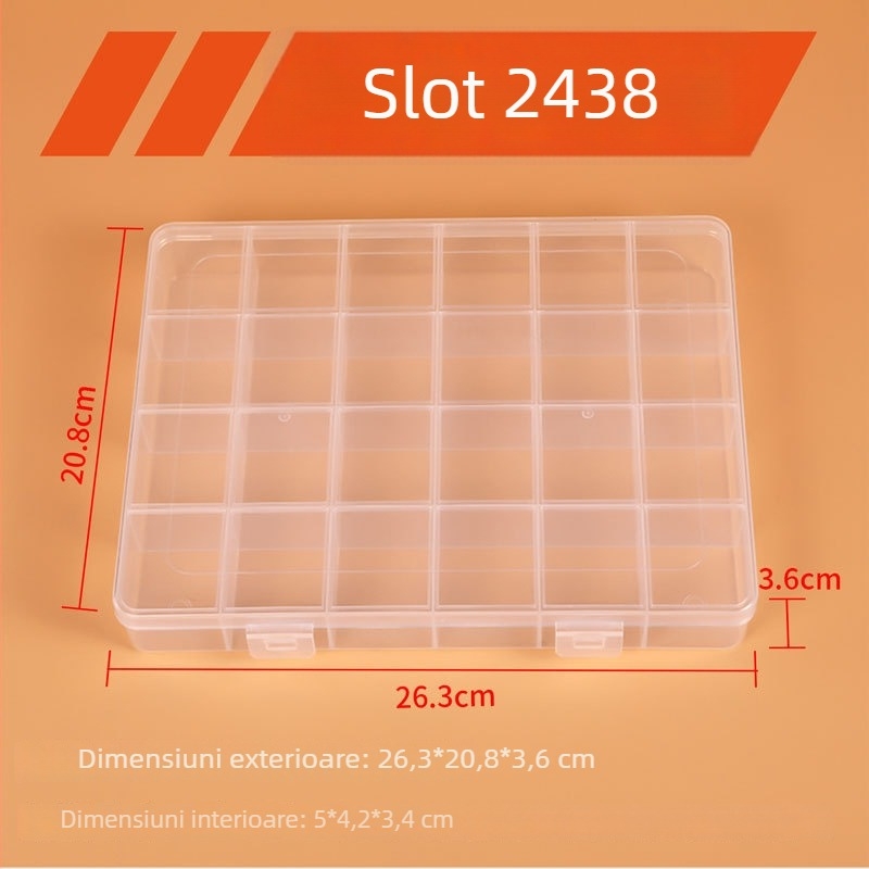 Cutie de clasificare cu 24 compartimente, din plastic PP, organizator pentru bijuterii și mărgele, cu capac