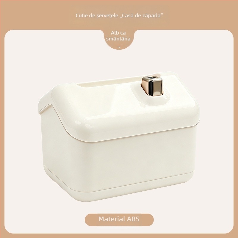 Cutie de șervețele în formă de casă, crem, spațiu de depozitare modern pe birou, opțiune imprimare logo