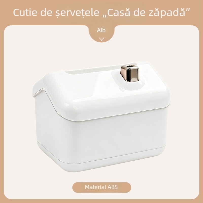 Cutie de șervețele în formă de casă, crem, spațiu de depozitare modern pe birou, opțiune imprimare logo