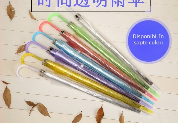 Umbrelă transparentă, 21 inci, 8 spițe, mâner drept, imprimare logo, semi-automat