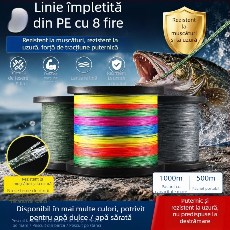 Conrad 1000 m linie de pescuit PE multicolor, linie principală împletită Dyneema, 8 fibre