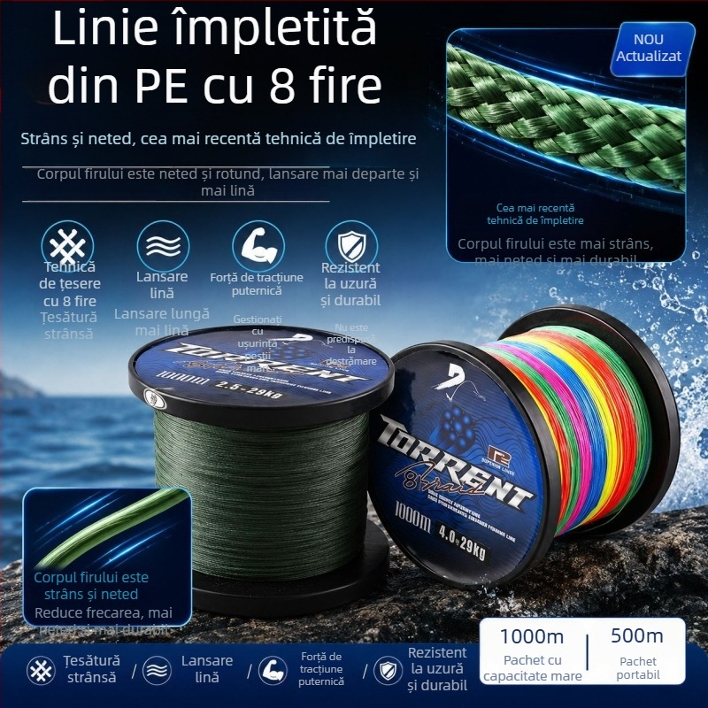 Conrad 1000 m linie de pescuit PE multicolor, linie principală împletită Dyneema, 8 fibre
