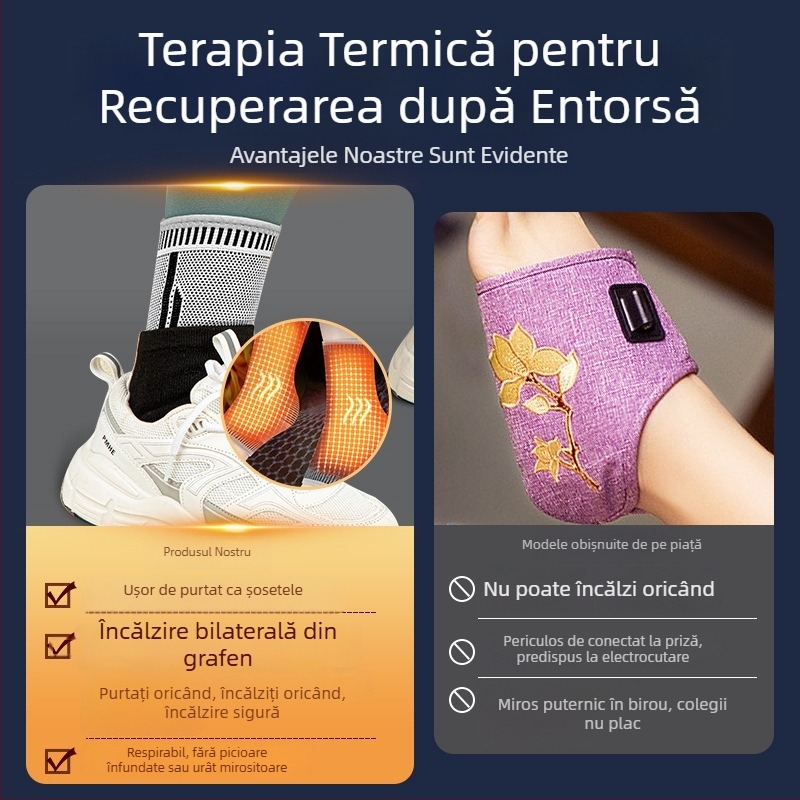 Orteza de gleznă cu grafen și încălzire, universală, susținere pentru căldură și protecție împotriva entorselor
