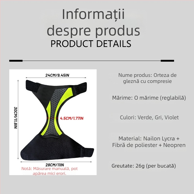 Orteza de gleznă sportivă, respirabilă, pentru baschet, badminton și alergare; susținere compresivă pentru stabilizarea gleznei