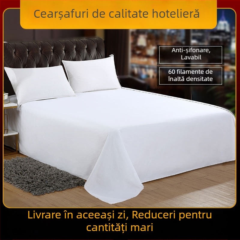 Lenjerie de pat pentru hotel de cinci stele, albă, din bumbac 100%, 60- și 80-fire, quilted, culoare solidă