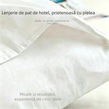 Cearșaf alb cu dungi satin pentru hoteluri, din amestec poliester-bumbac, grosime extra, 180×230 cm