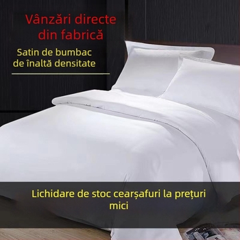 Lenjerie de pat 100% bumbac, densitate înaltă, albă, dungi satinate 40 fire, textile hotelier