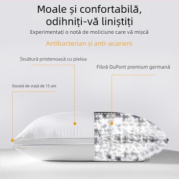 Pernă albă din bumbac, cu înaltă reziliență, formă dreptunghiulară, design cu dungi satin, înălțime 12 cm și mai mare, greutate 3–3,5 kg, umplutură fibre poliesterice