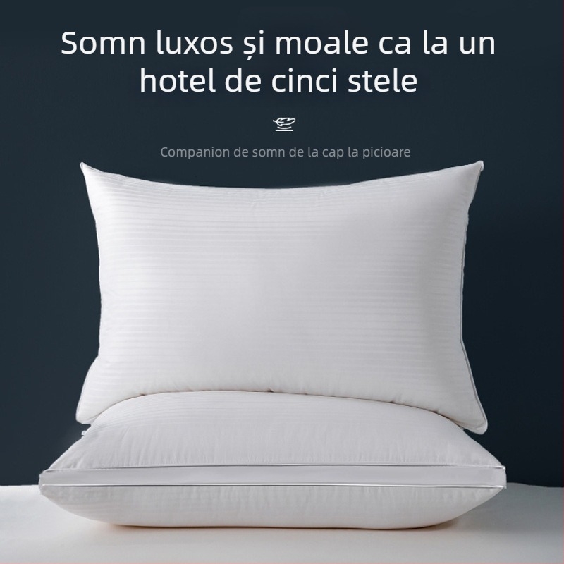 Pernă albă din bumbac, cu înaltă reziliență, formă dreptunghiulară, design cu dungi satin, înălțime 12 cm și mai mare, greutate 3–3,5 kg, umplutură fibre poliesterice