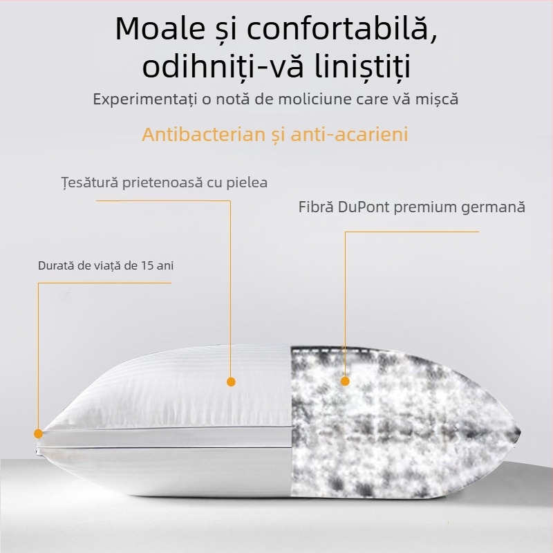 Pernă albă din bumbac, cu înaltă reziliență, formă dreptunghiulară, design cu dungi satin, înălțime 12 cm și mai mare, greutate 3–3,5 kg, umplutură fibre poliesterice