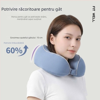 Pernă cervicală în formă de U, cu spumă cu memorie, material Ice Silk Nylon, pentru călătorii și somn