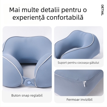 Pernă cervicală în formă de U, cu spumă cu memorie, material Ice Silk Nylon, pentru călătorii și somn