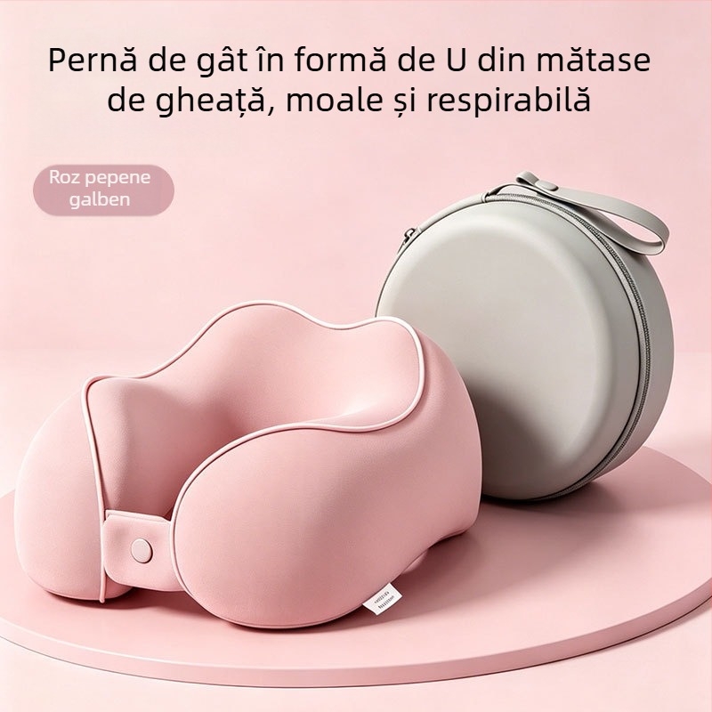 Pernă cervicală în formă de U, cu spumă cu memorie, material Ice Silk Nylon, pentru călătorii și somn